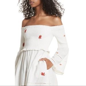 Free People | Counting Daisies Embroidered Off The Shoulder Bell Sleeve Dress